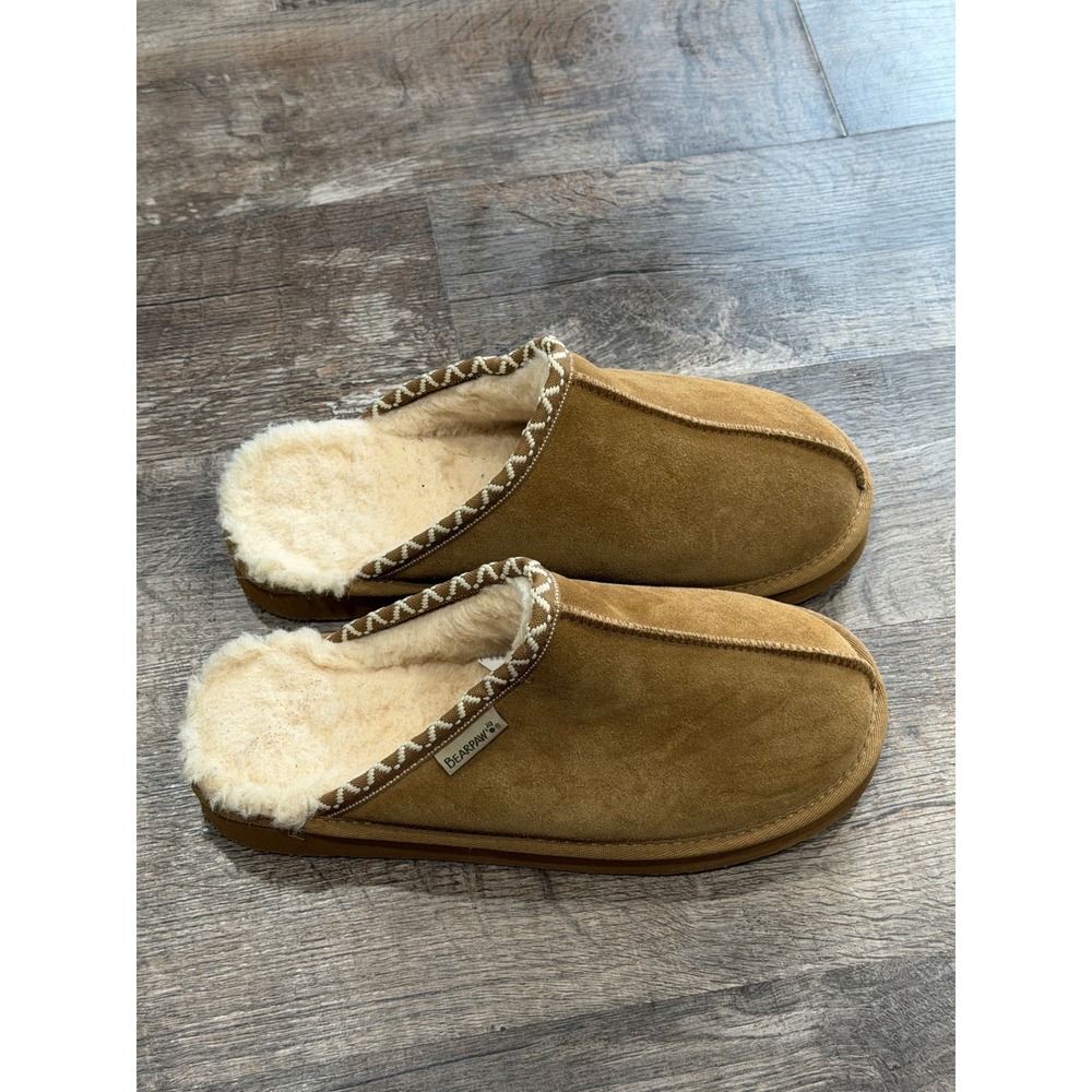 Bearpaw Charlotte Hickory Suede Wool Blend Slippers Tan Women Large 9-10